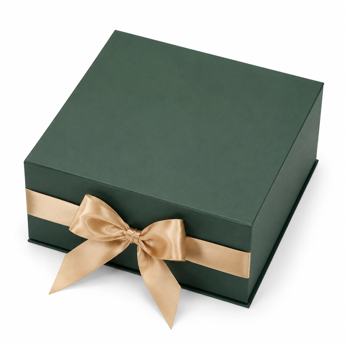 Geschenkbox 30 x 30 x 12 cm aus Karton dunkelgrün mit Satinschleife