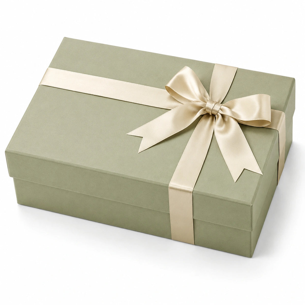 Geschenkbox 30 x 20 x 10 cm aus Pappe salbeigrün mit Satinband - rechteckig mit Deckel
