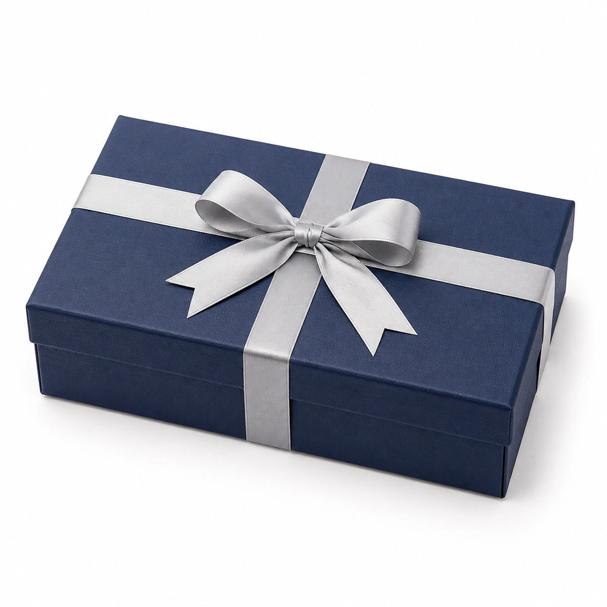 Geschenkbox 30 x 20 x 10 cm aus Karton in Dunkelblau mit silbernem Schleifenband - rechteckige Geschenkverpackung