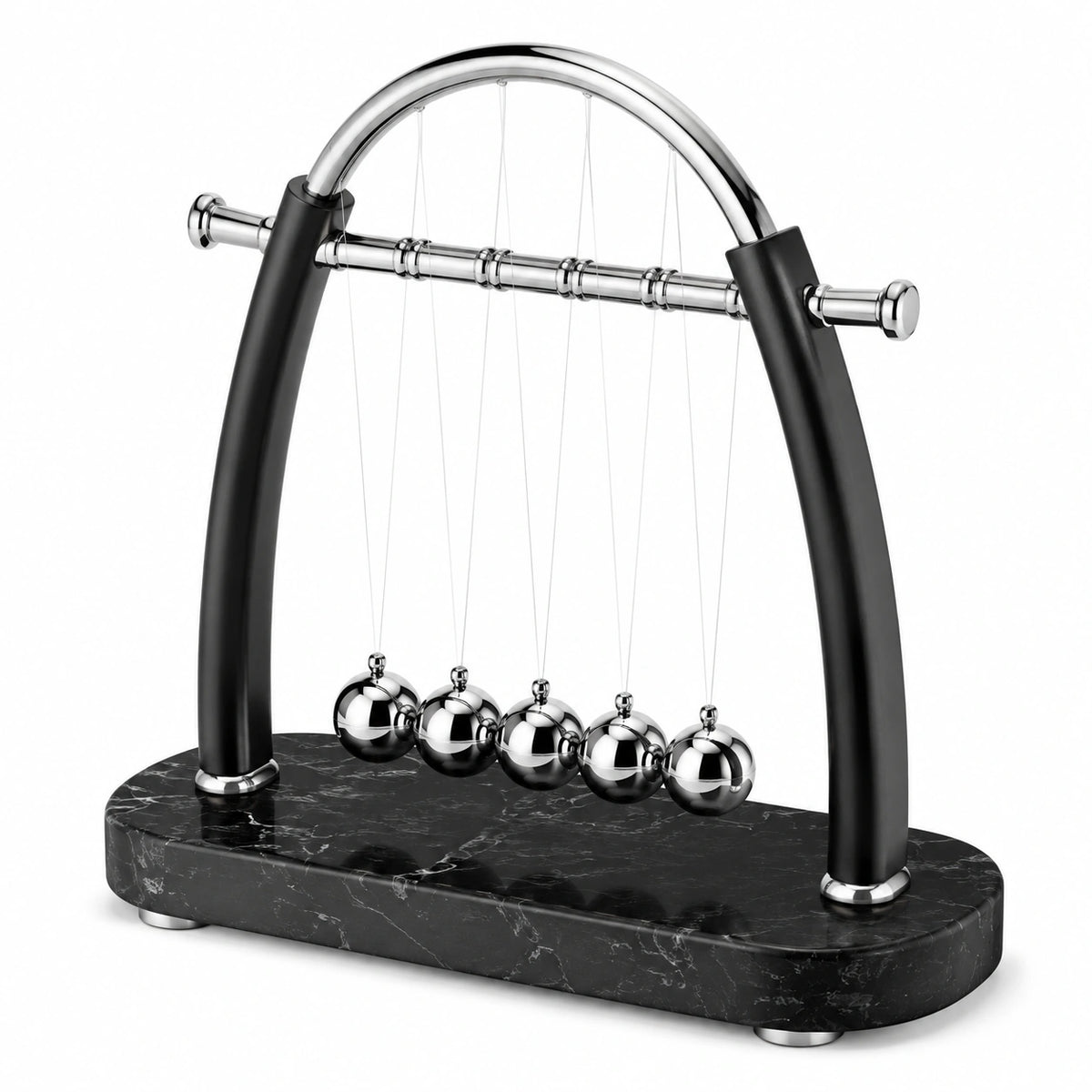 Newtonpendel 30 cm Metall Schwarz Silber mit Marmoroptik für Schreibtisch