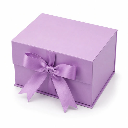 Geschenkbox 20 x 20 x 12 cm Karton Lila mit Schleife quadratisch