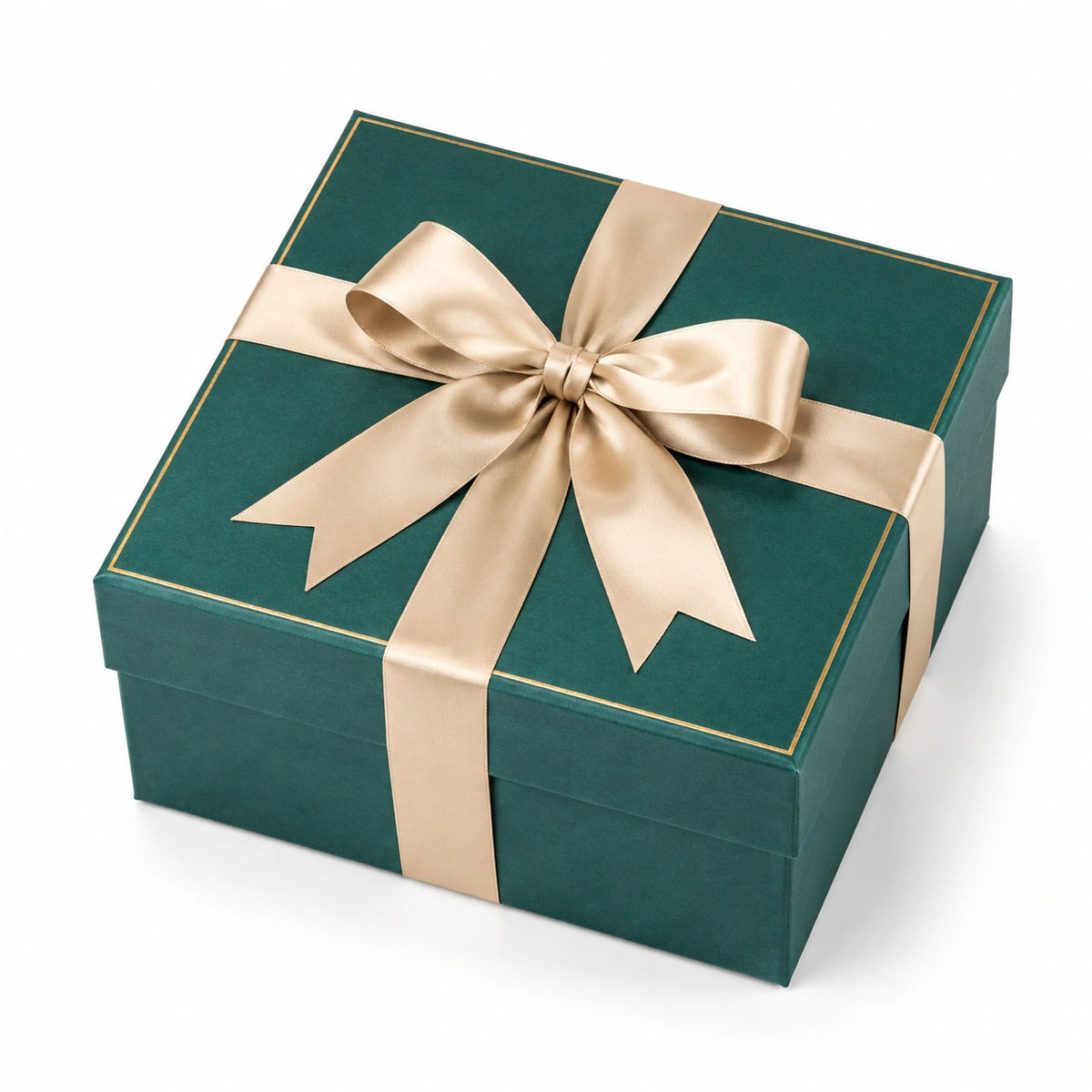 Geschenkbox 25 x 25 x 12 cm aus Karton Grün Gold mit Schleife
