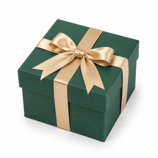 Geschenkbox 25 x 25 x 12 cm aus Karton Grün Gold mit Satinschleife