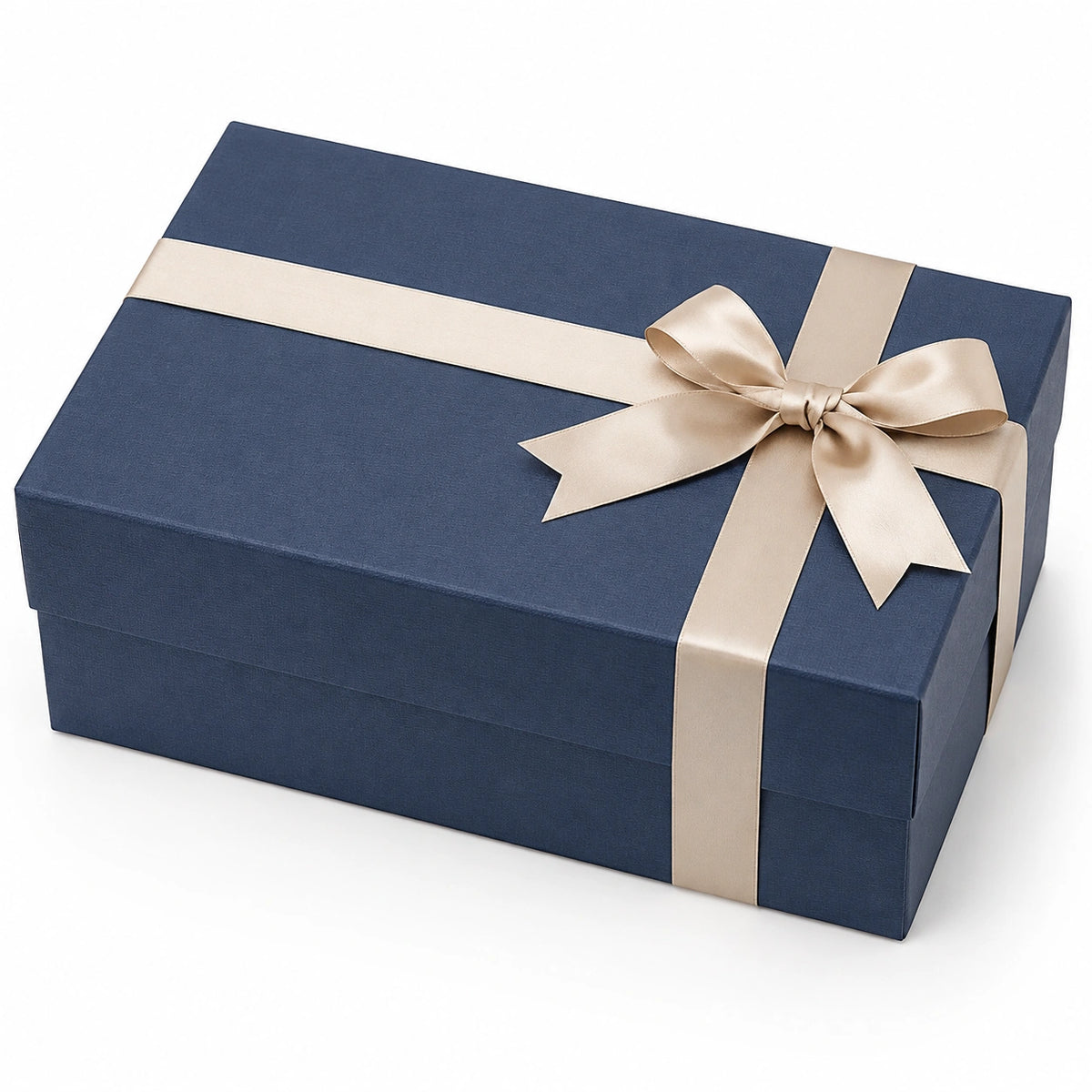 Geschenkbox 30 x 20 x 10 cm aus Karton in Dunkelblau/Beige mit Schleife