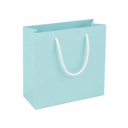 Geschenktüte 18 x 8 x 23 cm aus Papier Hellblau mit Kordelgriffen