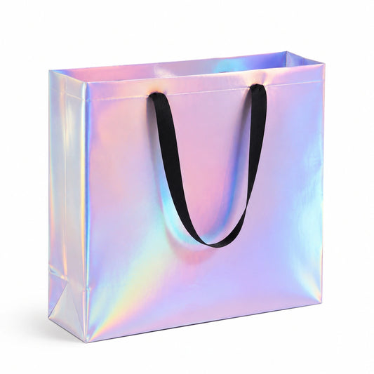 Geschenktüte 32 x 12 x 26 cm aus Kunststofffolie in Rosa Blau Lila mit Tragegriffen irisierend