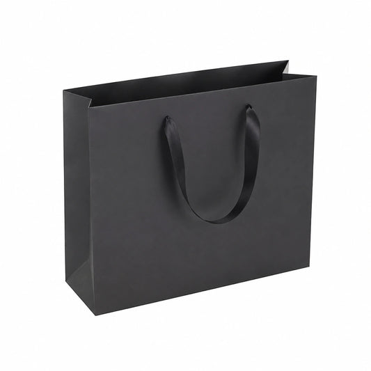 Geschenktüte 30 x 12 x 25 cm aus Papier Schwarz mit Satinbandgriffen faltbar
