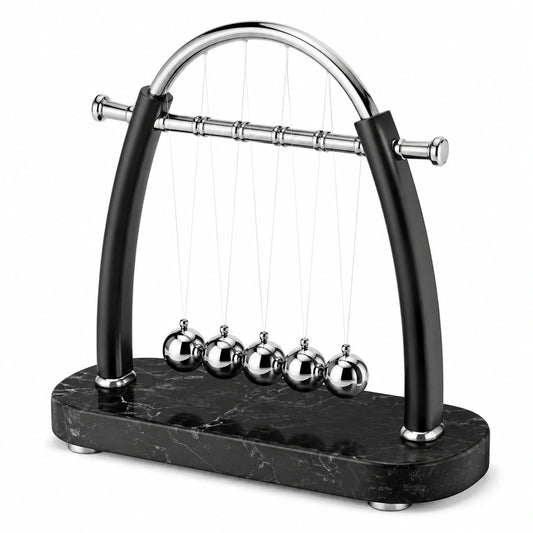 Newtonpendel 30 cm Metall Schwarz Silber mit Marmoroptik für Schreibtisch