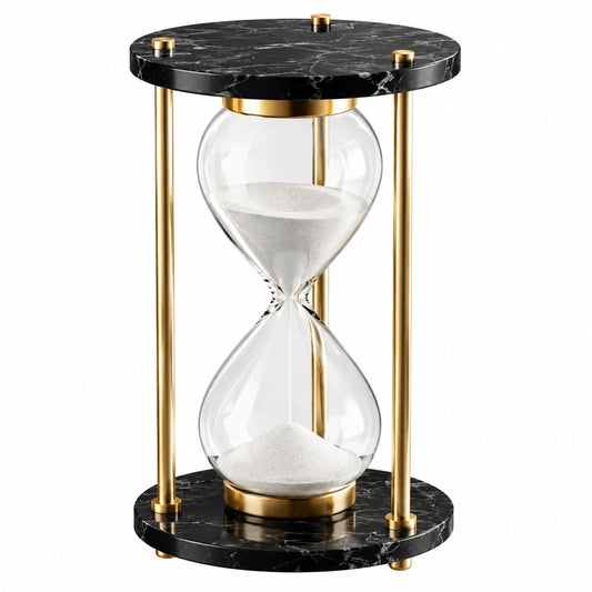 Sanduhr 20 cm x 40 cm aus Glas Metall Schwarz Gold mit Marmoroptik als Tischdekoration