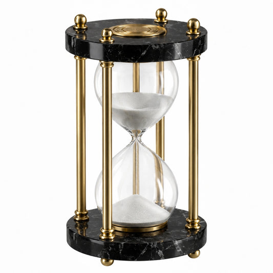 Sanduhr 60 Minuten Ø 20 cm Glas Metall Schwarz Gold dekorativ