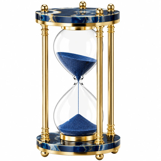 Sanduhr 35 cm Glas Metall Blau Gold dekorativ