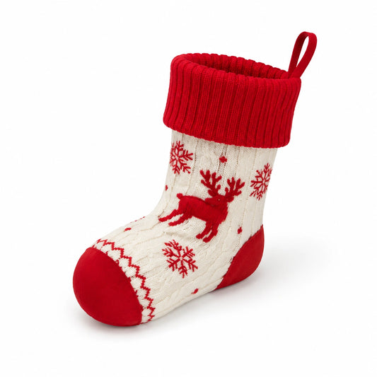 Weihnachtsstrumpf 35 cm Stricktextil Rot Creme zum Befüllen mit Schlaufe