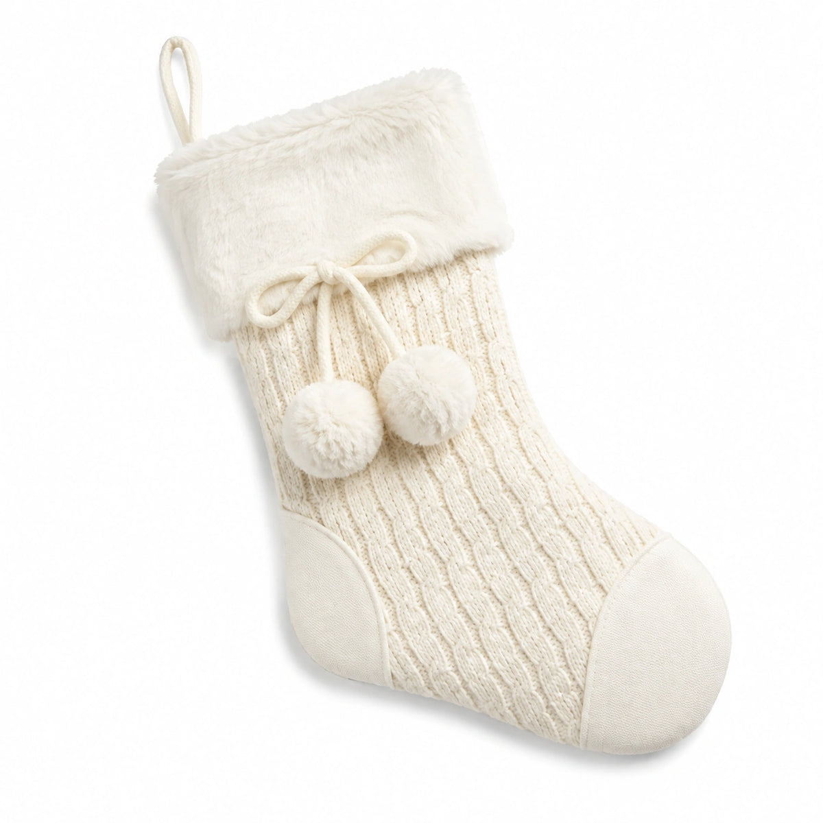 Geschenkstrumpf 45 cm aus Stricktextil in Weiß mit Plüschbesatz zum Aufhängen