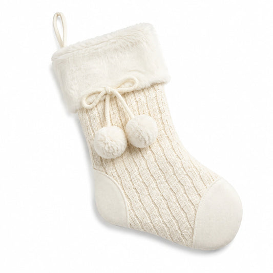 Geschenkstrumpf 45 cm aus Stricktextil in Weiß mit Plüschbesatz zum Aufhängen